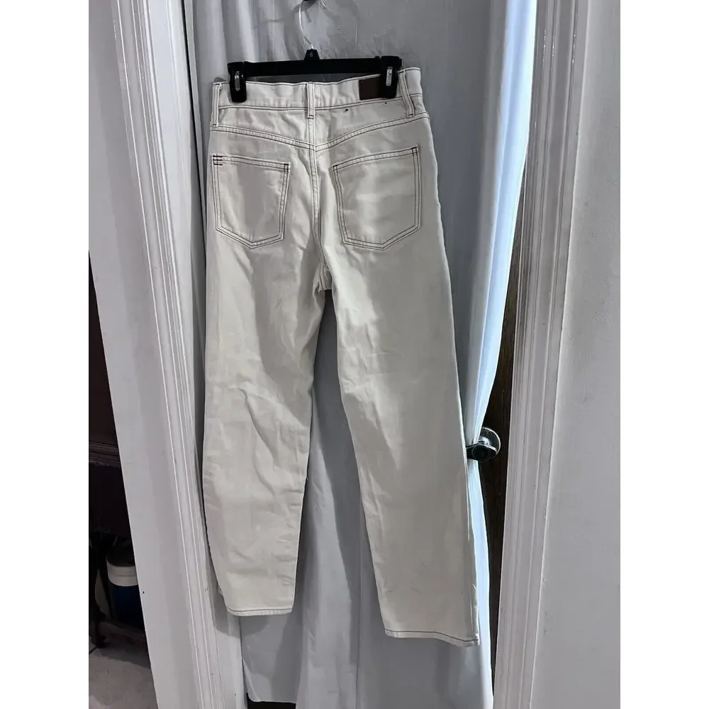 Urban Outfitters Bdg High Ride Mom Jeans In Ecru/ivory Distressed Jeans  27